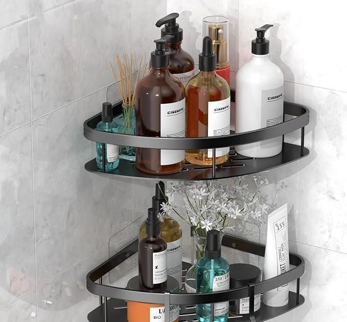 Aluminium Heavy Duty Self Adhesive Bathroom Corner Shelf (Pack of 2)